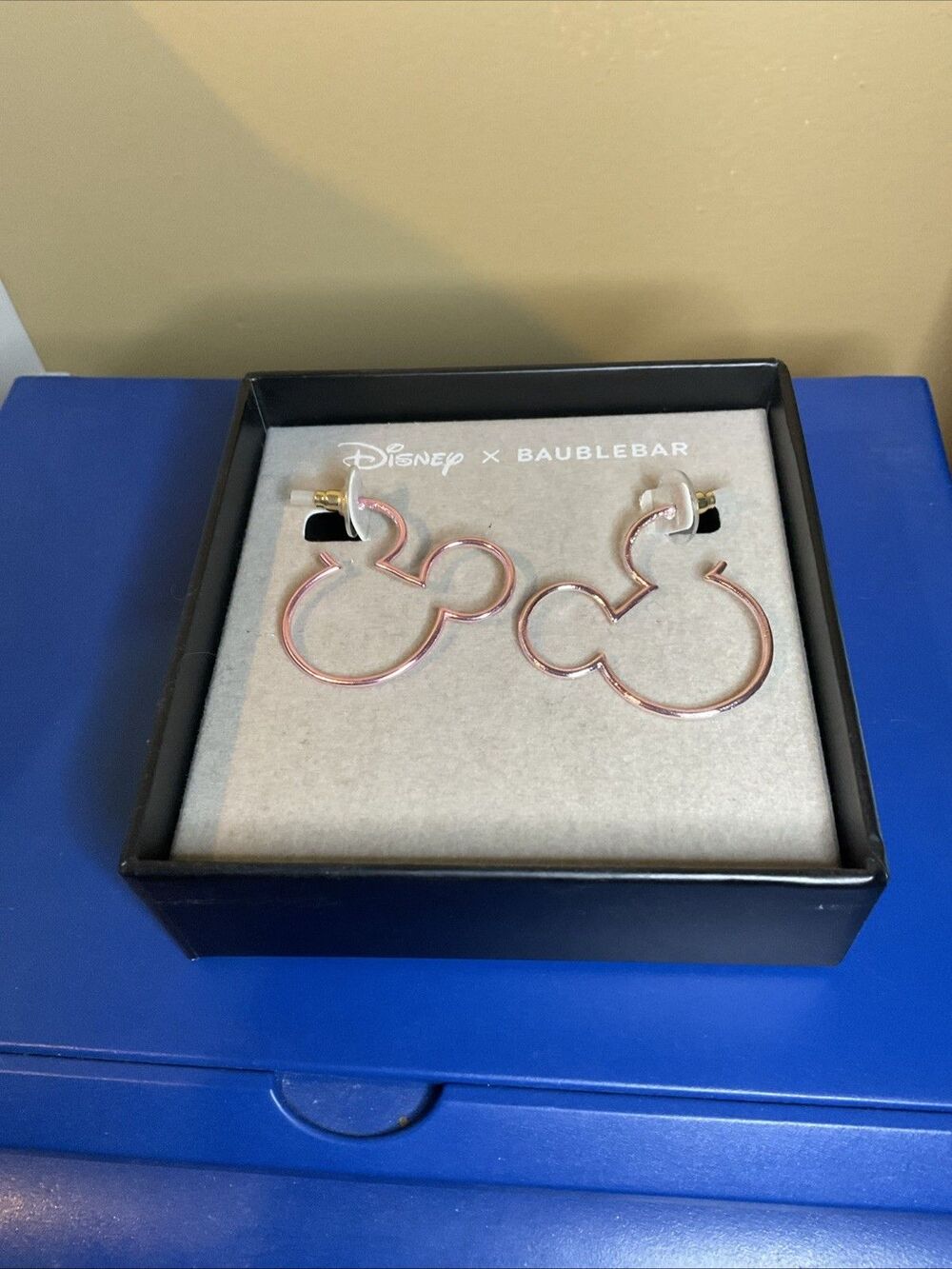 Disney X Baublebar Mickey Mouse Silhouette Hoop Earrings Light Pink 1.5” In Box